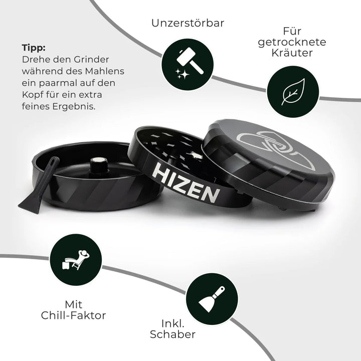 Hizen 3 Teiliger Alu Grinder Geriffelter Rand Datenblatt