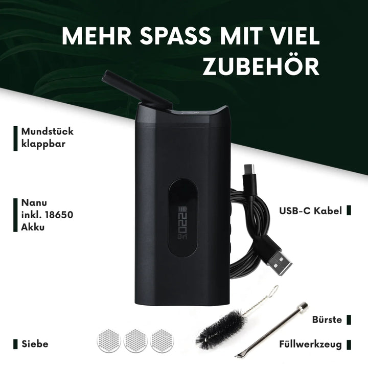 Hizen Nanu V2 Vaporizer Schwarz Datenblatt Zubehör