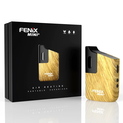 Fenix Mini Plus Vaporizer in HolzoptikFrontansicht mit Verpackung