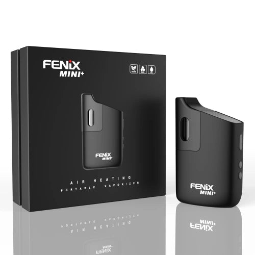 Fenix Mini Plus Vaporizer in Schwarz Frontansicht mit Verpackung