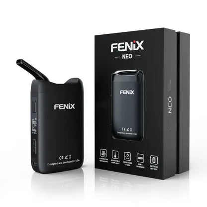 Fenix NEO Vaporizer Frontansicht stehend neben Verpackung