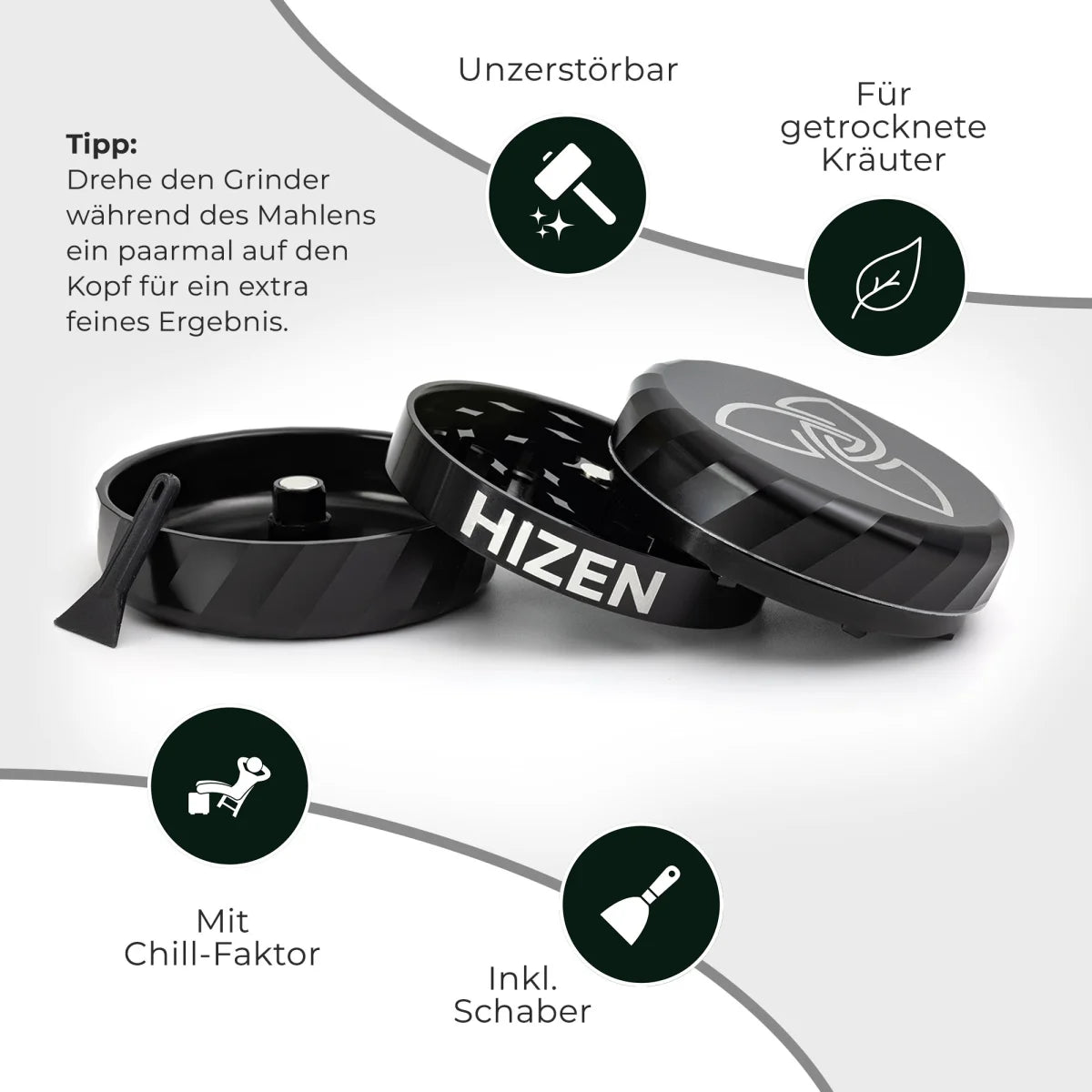 Hizen 3 Teiliger Alu Grinder Geriffelter Rand Datenblatt