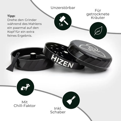 Hizen 3 Teiliger Alu Grinder Geriffelter Rand Datenblatt