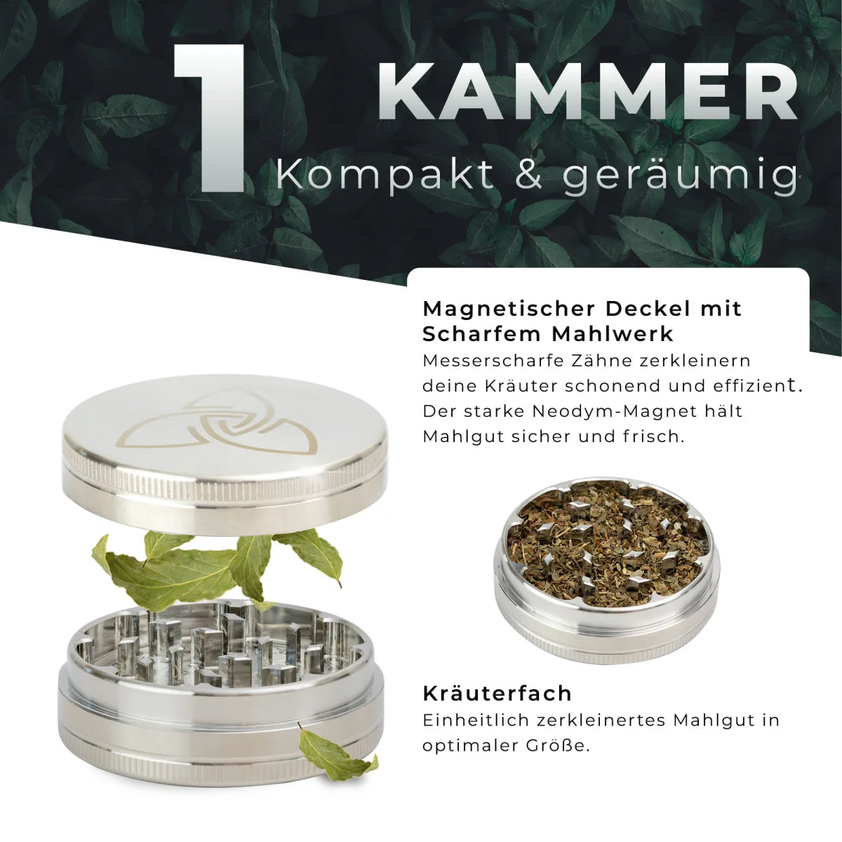 Hizen Edelstahl Kräutermühle 2 Teilig Fächer Closeup