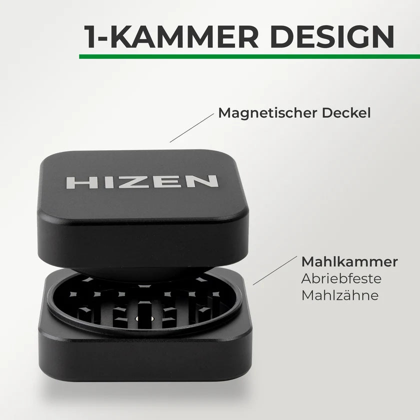 Hizen Viereckiger Grinder 66 mm schwarz kammer design