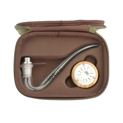 Inhale Lotus Vaporizer Kit in Tragetasche offen Olivenholz