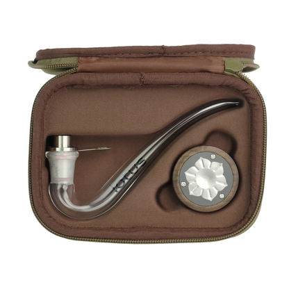 Inhale Lotus Vaporizer Kit in Tragetasche offen Walnussholz
