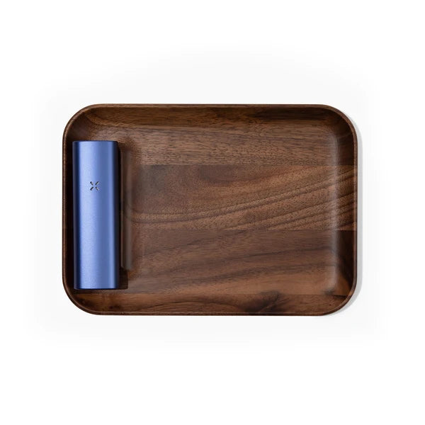 Pax Walnuss Holz Tablett Rolling Tray Vogelperspektive mit Vaporizer
