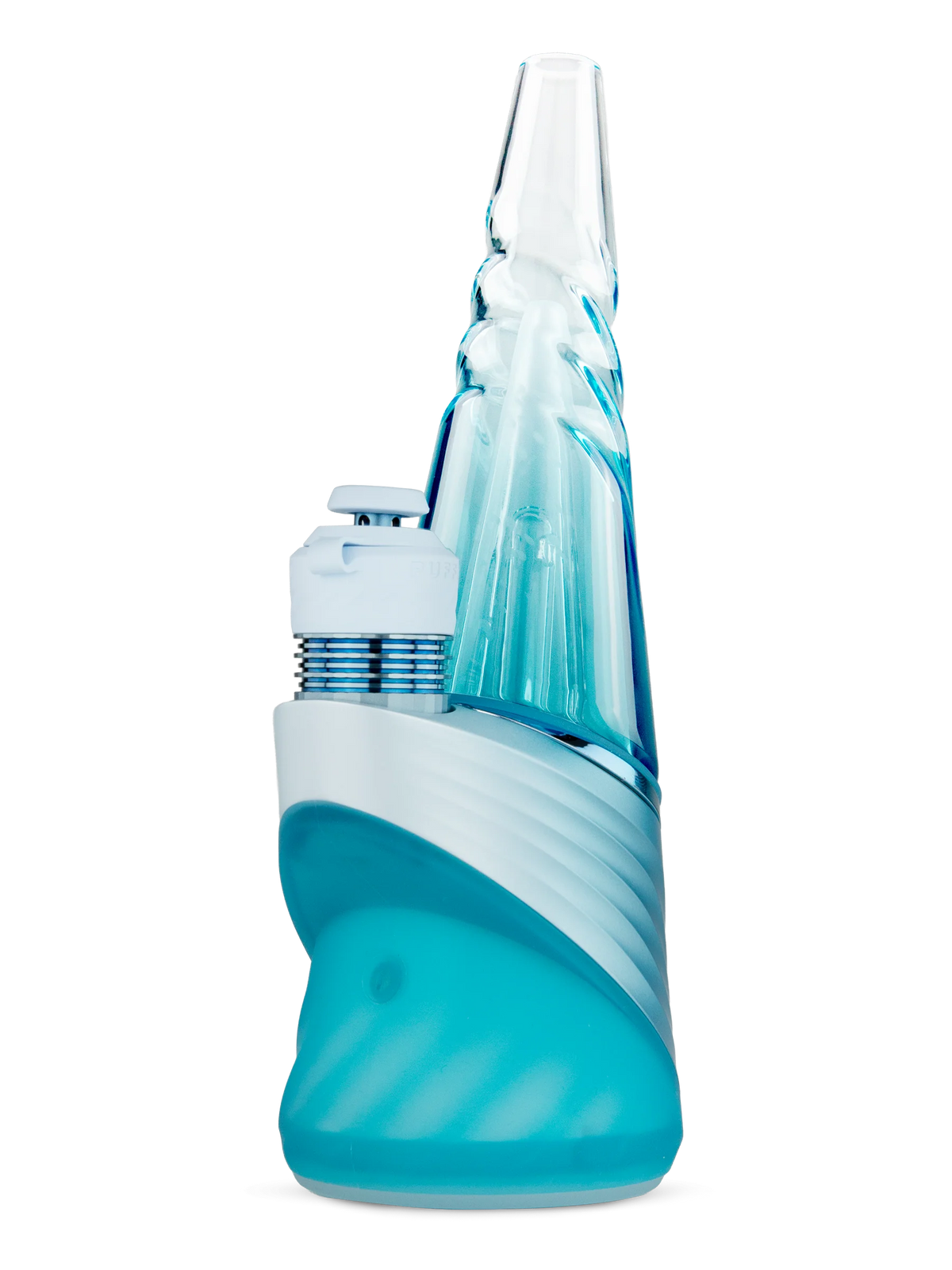 Puffco Peak Pro 3DXL Glacier E-Rig von vorne mit Glasaufsatz und beleuchteter Silikonbasis