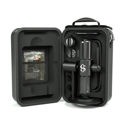 Stündenglass Gravity Infuser Kompact schwarz travel case offen