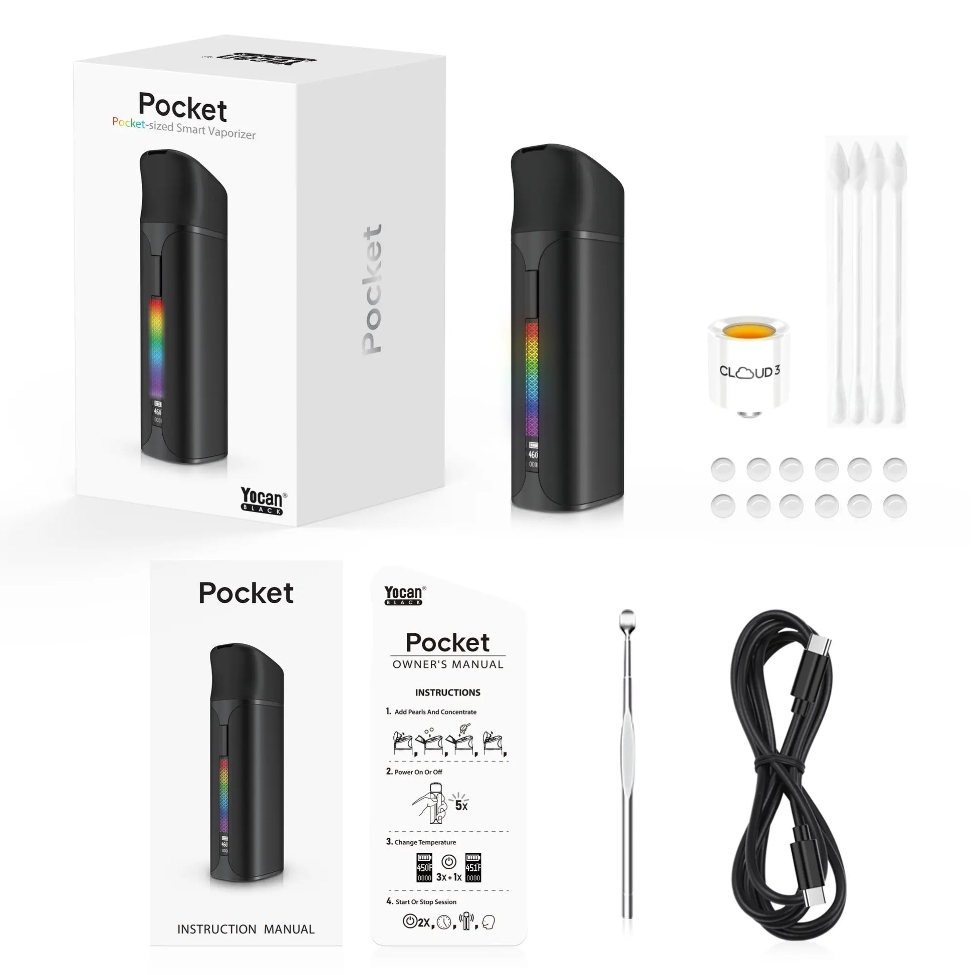 Yocan Pocket Vaporizer schwarz Lieferumfang